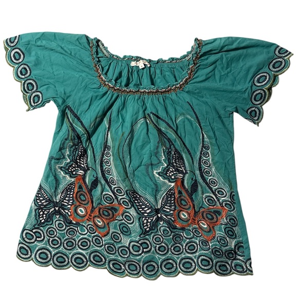 Joy Joy Tops - Joy Joy Teal and Orange Butterfly Blouse